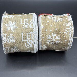 Lot of 2 Faux Burlap Ribbon 2.5" Wired 25 ft each Totals 50 ft Christmas Holiday